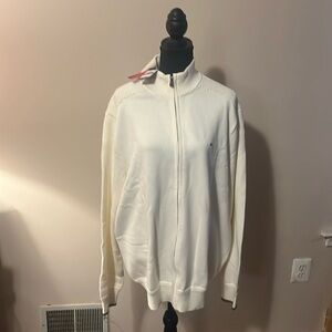 Tommy Hilfiger men’s white sweater zip front 100% cotton-2XL-NWT